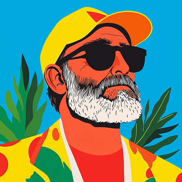 Image of a cool guy with sunglasses at the beach enjoying PREGAME on Demand content