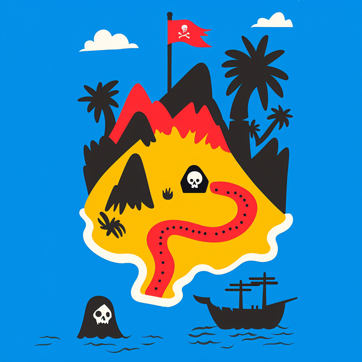 Image of a treasure map in cartoon style.